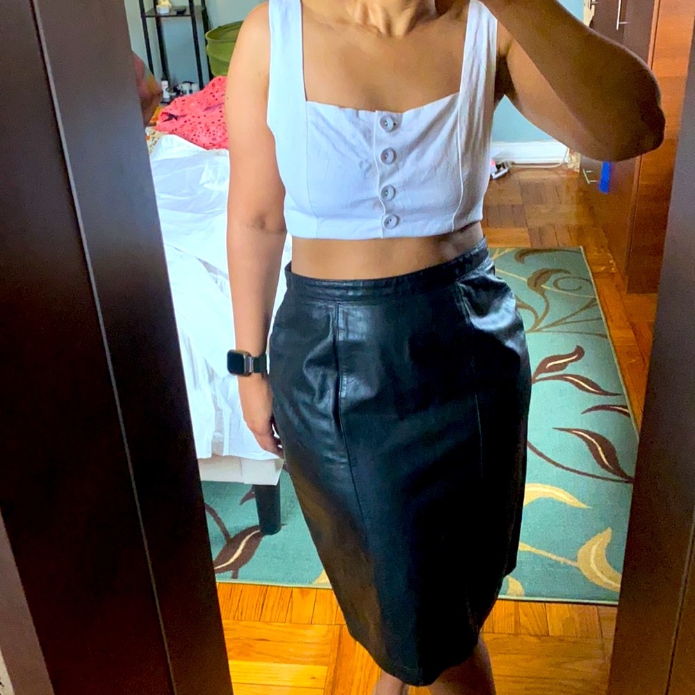 Vintage real leather black skirt.